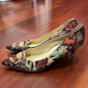 Nine West Butterfly Wings Multicolor Print 2.5” Vintage Heels size 8.5M